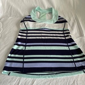 Lululemon Scoop Neck Discovery Strip White Deep Indigo Tank